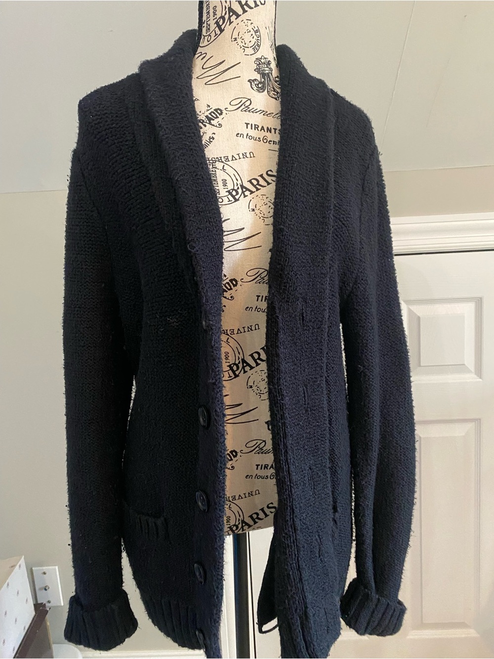 Men's Shawl Collar black Button-Front Sweater Cardigan